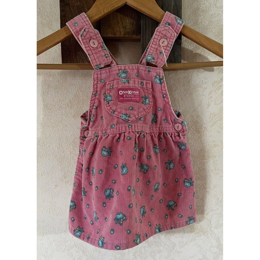 Vtg OshKosh B'Gosh Baby 18 Month Girls Pink Floral Flower Romper Skirt Overall